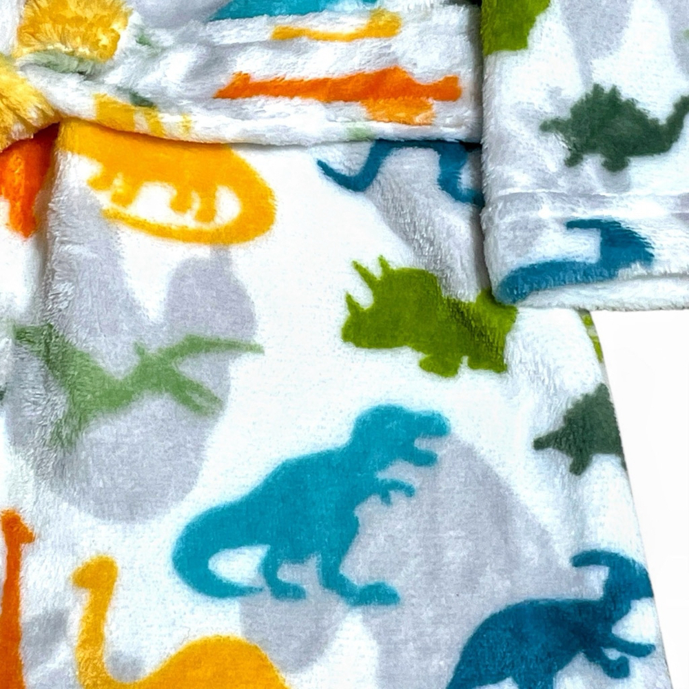 Blankets & Beyond Unisex 12 Mo Dino Dinosaur Robe Plush Hooded Tie Colorful READ - Picture 7 of 15